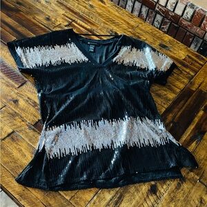 INC International Concepts Black and Silver Sequin Tee